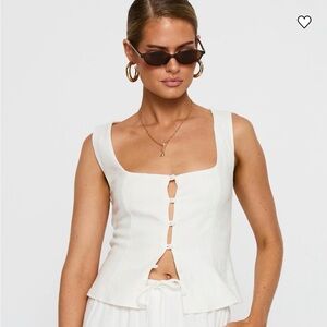 Princess Polly Cream Ribbed Button-Front Camisole